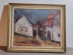 Patay Éva festőművész "Házak" olaj festmény ALKUDHATÓ