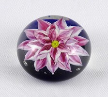 1Y836 Régi muránói rózsaszín lótusz virágos fújt üveg dísztárgy levélnehezék