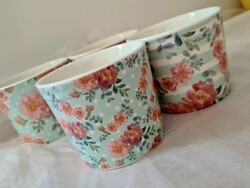 Crofton 4 darabos rózsás csíkos vintage porcelán csésze/edényke+porcelán rózsás kiskanalak