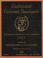 Boros címke: Szekszárdi Cabernet Sauvignon.