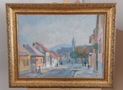 Holba Tivadar utcakép festménye  72x56 cm kerettel