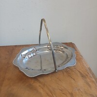 Szép régi áttört ezüstözött asztalközép/kínáló (27,5x20,5x 21 cm)