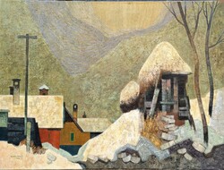 Zalaváry Miklós (1929-1981) : Faluvége, Képcsarnokos, 60x80 cm.