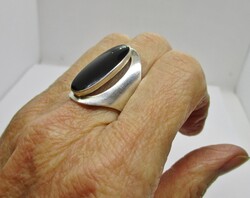 Szép régi kézműves  art deco ezüstgyűrű nagy ónix kővel