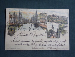 Képeslap,litho,Horvátország,Fiume,kikötő,templom,városi látkép , 1898-