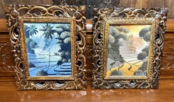 Indonéz (balinéz) csodálatos festmény párban, keleti, ázsiai, japán, indiai