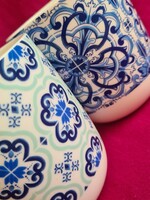 Hagyományos portugál azolejo kék fehér csempe mintás porcelán bögrék