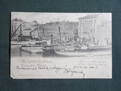 Képeslap,Horvátország,Fiume,Rijeka,port,kikötő,gőzhajó látkép,részlet,1898-