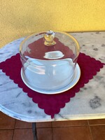 Antik üveg búrás porcelán tálcás sajt tároló.