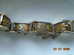 24K arannyal kézzel készült madár virág mintákkal Toledói DAMASQUINADO DE ORO karkötő 8 db panelből