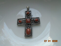 Antik áttört Ezüst Etiópiai KOPT kereszt medál napkövekkel