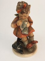 Hummel TMK1 HUM133 Anya segítsége "Mother’s Helper" cicás lány 1930 porcelán figura hibátlan