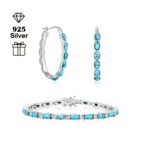 Turmalin Drágaköves Karkötő Fülbevaló Szett 925 Tiszta Ezüst Türkiz Hipoallergén + Ékszerdoboz Új!