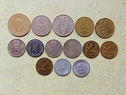 Magyarország 14 db Különböző Érme 1,2,5,10,20,100 Forint 1950-1995