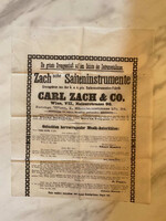 Carl Zach neves bécsi hegedűkészítő reklámplakátja - (1896) alján hiánnyal