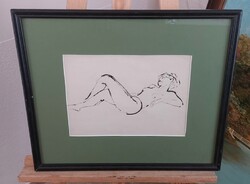 Akt grafika - tusrajz 48x40 cm kerettel