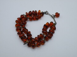 K259 antik ezüst csatos borostyán köves dupla soros karkötő