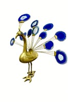 JELZETT sárgaréz páva szobor kék achát szeletekkel