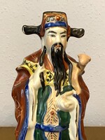 HOSSZÚ SZAKÁLLÚ KÍNAI BÖLCS, FESTETT NAGYMÉRETŰ PORCELÁN SZOBOR 27 CM