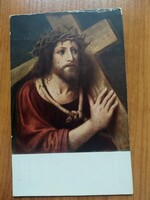 Régi vallásos képeslap,Jézus vállán a kereszt, lap 1916-ból