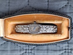 Art deco fehérarany ékszeróra gyémántokkal