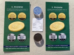 2023 I. András király 15000 + 3000 Forint ezüst-színesfém emlékérme pár, certivel, prospektussal