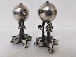 Antik orosz ezüst judaika fűszer tartó pár zenèlő rabbik 84 zolotnik