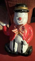 Retro kerámia bohóc persely – 1960-as évek, krakkelált máz, textil masnival”