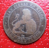 Spanyol 10 centimos 1870 (BN45)