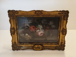 Élise Puyroche-Wagner – 19. sz. csendélet olajfestmény, eredeti díszkeretben