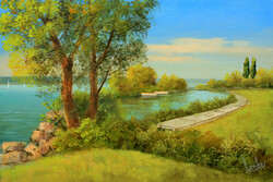 Akciós ár: Lantos György: Öböl Fonyód mellett 20x30 cm (Balaton)