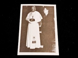 Horn Gyula II. János Pál pápával, hátulján Horn Gyula üzenettel képeslap