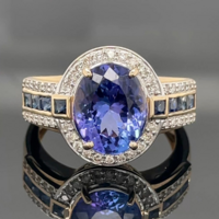 Tanzanit Brillekkel zafírral gyönyörű arany gyűrű.ÚJ.Igazolással