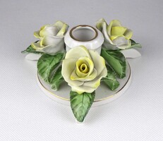 1Y864 Régi Herendi porcelán 3 sárga rózsás gyertyatartó