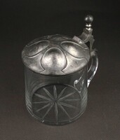 1Y849 Antik ón fedeles mércézett fújtüveg kupa korsó