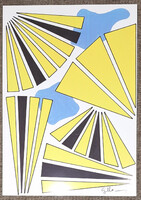 Galla Miklós saját absztrakt festménye : "Tervezés diadala" aláírt 41 x 59 cm