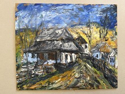 NAGYBÁNYAI SÁROS UTCA, TÁJKÉP, OLAJ, FALAP FESTMÉNY 29 X 34 CM