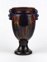 1Y868 Régi színes mázas mezőtúri Badár kerámia váza 14 cm