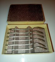 Retró lengyel gyümölcsvilla / koktélvilla készlet (Alpaka) – 6 db-os, eredeti dobozban