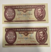 100 Ft-os bankjegy (2 db) eladó