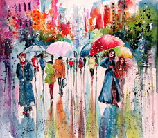 Kovács Anna Brigitta: Umbrellas -  watercolor painting - Esernyők