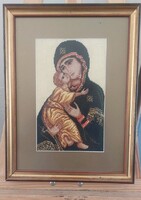 Vlagyimir Szűzanya szentkép gobelin  28x38 cm kerettel