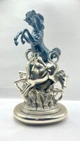 Ottaviani „Capo Branco” – ezüst laminált lovas szobor, 1960, 27 cm