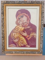 Vlagyimir Szűzanya szentkép gobelin  56x70 cm kerettel