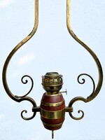 Lüszter lámpa réz testtel, fa hordó alakú betéttel