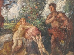 Herman Lipót: Árkádiai jelenet (1926) – Szignált olajfestmény, aranyozott keretben
