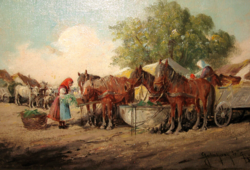 TAVASZI AKCIÓ! CSODÁS  EREDETI GUTAHÁZY  NÉMETH GYULA / 1892-/ :  VÁSÁRBAN
