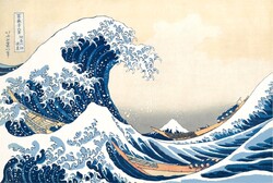 Hokuszai A nagy hullám japán fametszet vászon reprodukció vászonkép ukiyo-e nyomat tenger 52x35