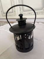 Nagyobb fém szarvasos mécses gyertya tartó, üveg betéttel.