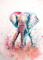 Kovács Anna Brigitta: Playful elephant II -  watercolor painting - Játékos elefánt II